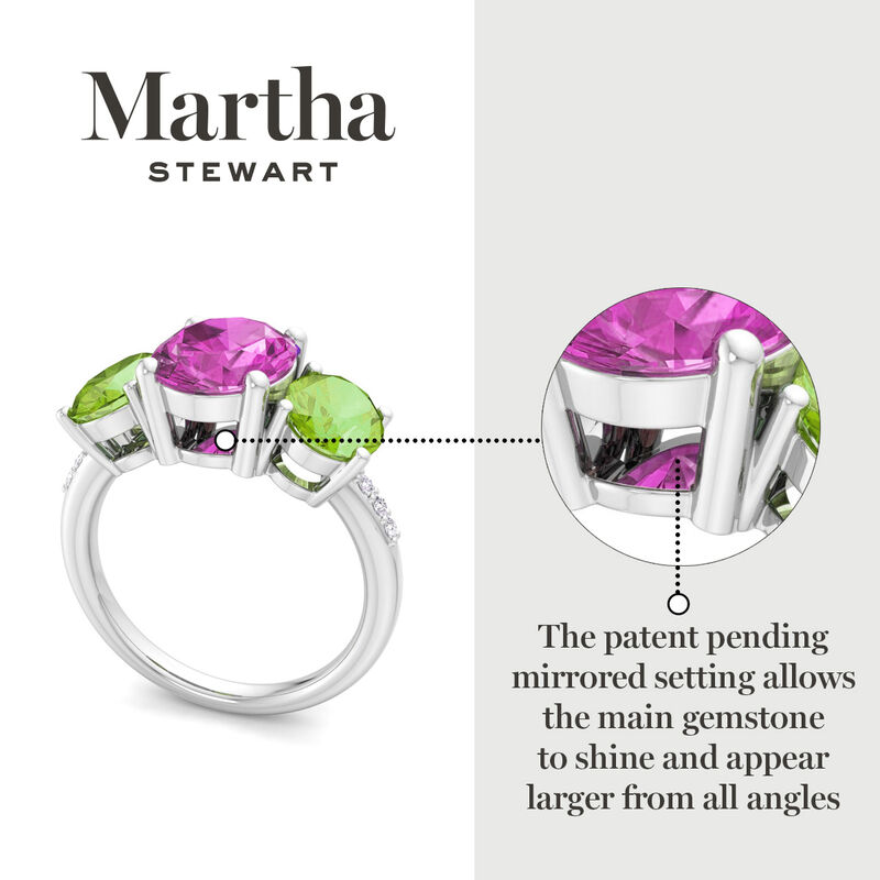 Martha Stewart 5ctw. Oval Pink Sapphire, Peridot & Lab Grown Diamond Three Stone Ring In Sterling Silver image number null